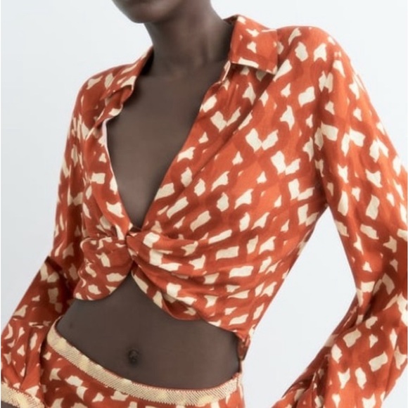 Zara Linen Blend Printed Top in Terracotta 
NWT - Picture 2 of 14